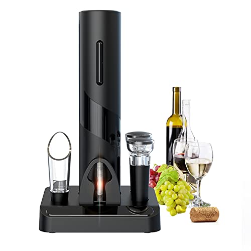 4-in-1 Electric Wine Opener Set, Pourer, Stopper, Storage Base & Cutter