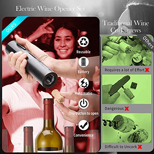 4-in-1 Electric Wine Opener Set, Pourer, Stopper, Storage Base & Cutter