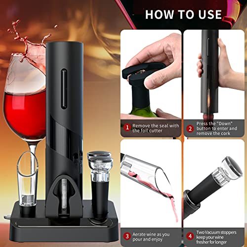 4-in-1 Electric Wine Opener Set, Pourer, Stopper, Storage Base & Cutter