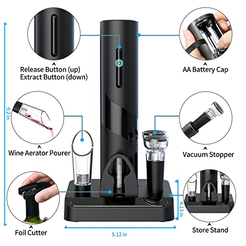 4-in-1 Electric Wine Opener Set, Pourer, Stopper, Storage Base & Cutter